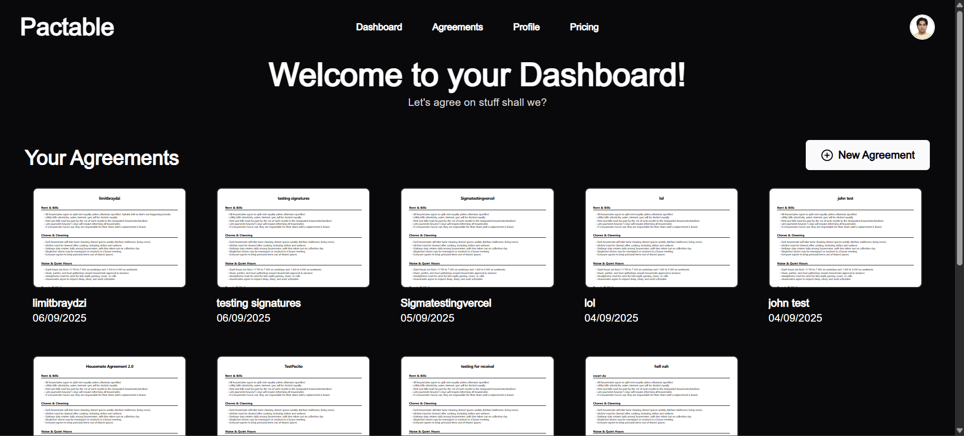 Pactable dashboard